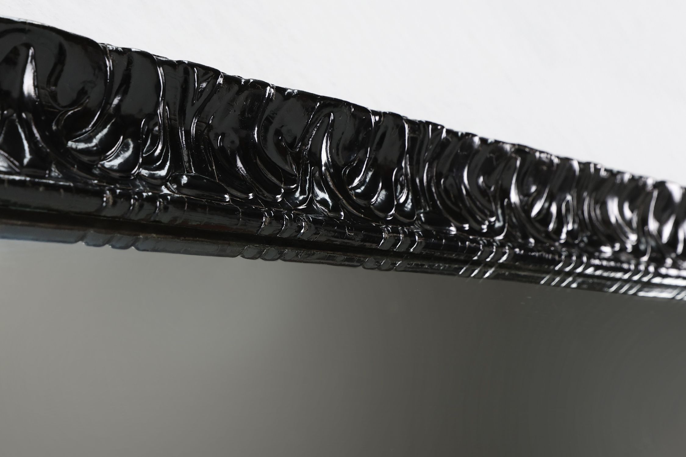 Baroque black large oak mantel or fireplace mirror, France ca. 1850thumbnail